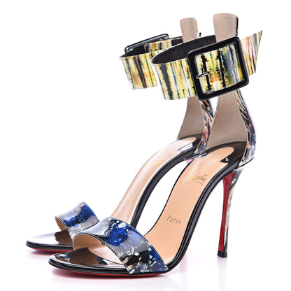 Christian Louboutin Patent Bazin Blade Runana 100 Sandals 38.5 Black Multi 3 of 9