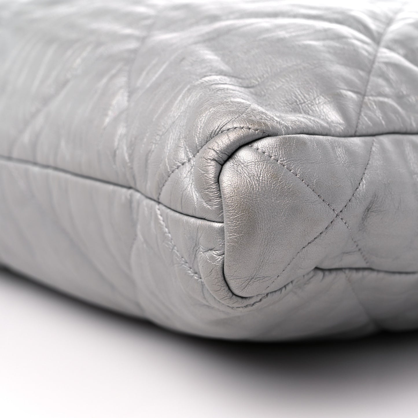Iridescent Calfskin Quilted Ground Control Tote Silver