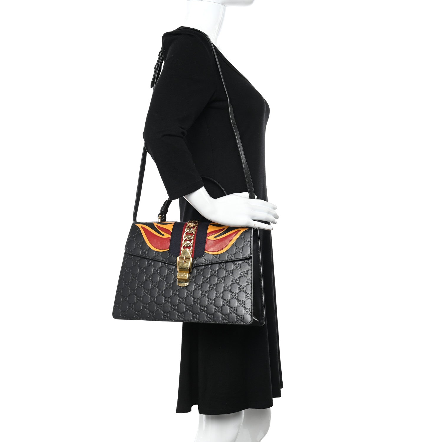 Gucci Guccissima Signature Medium Sylvie Top Handle Bag Black 2 of 19