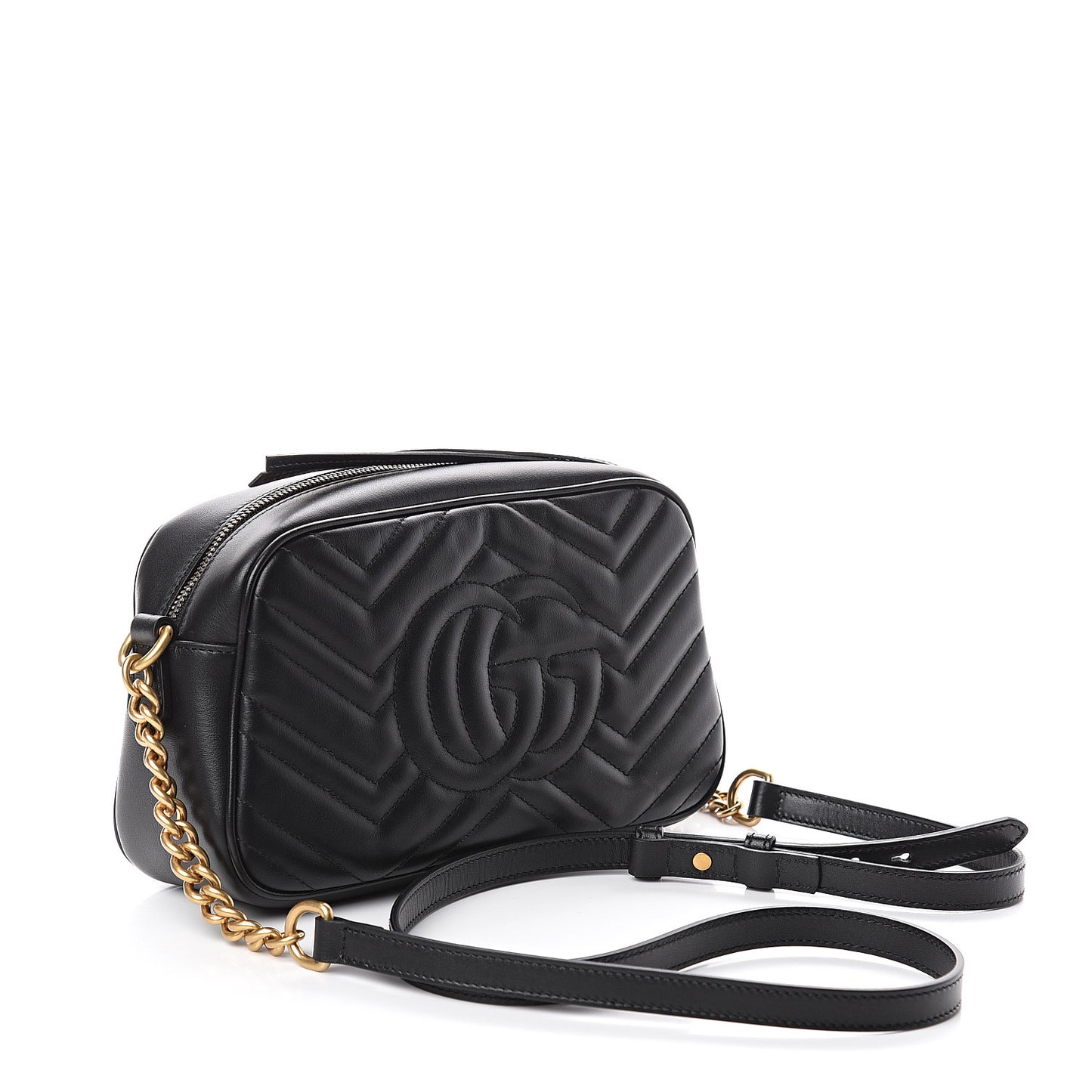 Calfskin Matelasse Small GG Marmont Chain Shoulder Bag Black