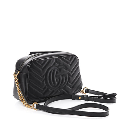 Gucci Calfskin Matelasse Small GG Marmont Chain Shoulder Bag Black 2 of 8