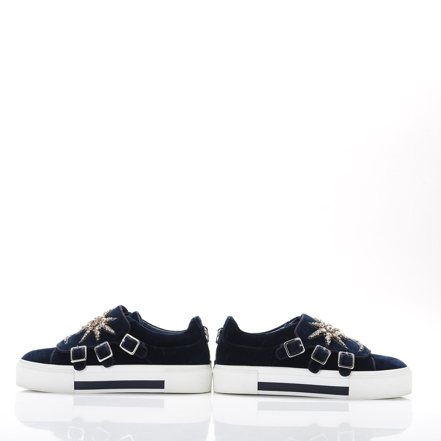 Velvet Crystal Moon Embellished Stars Buckles Platform Sneakers 40 Blue