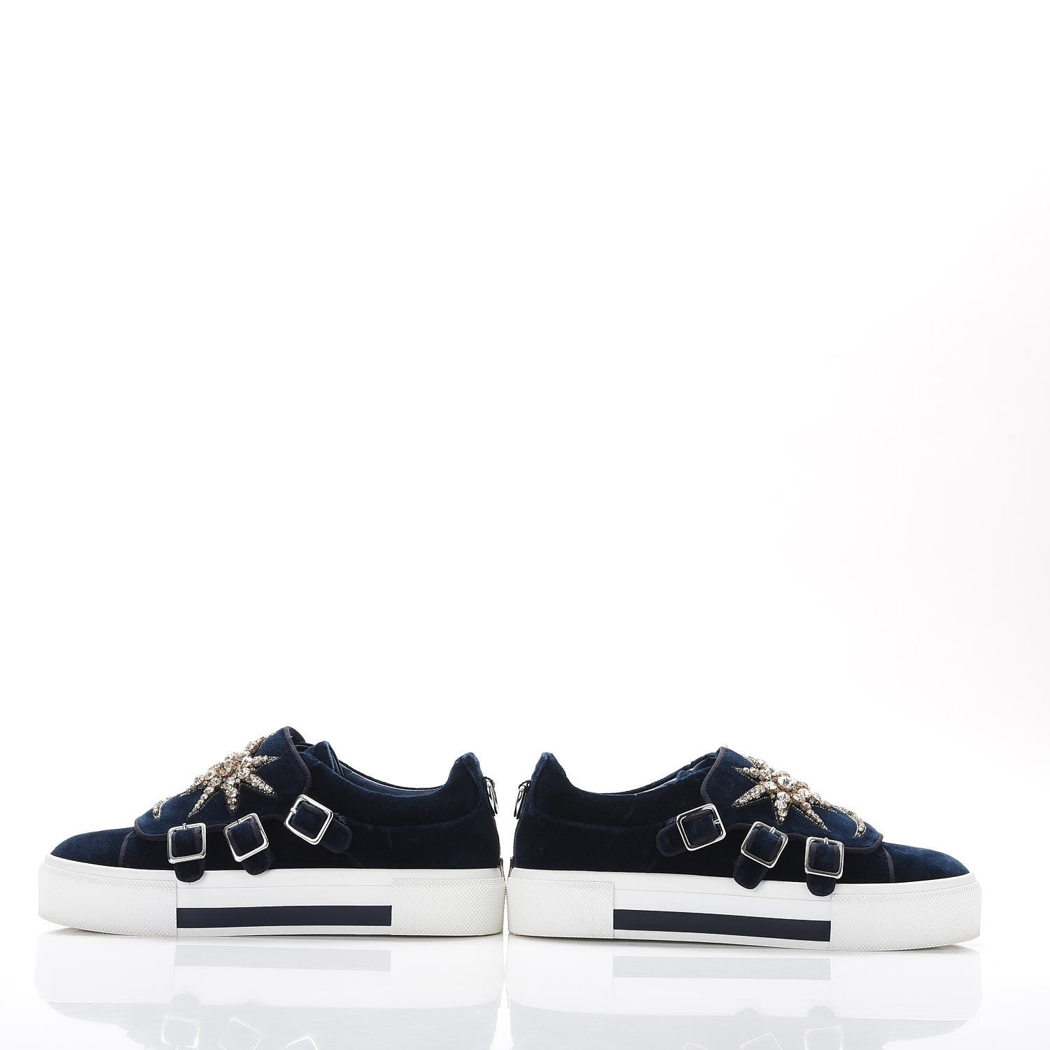 Alexander McQueen Velvet Crystal Moon Embellished Stars Buckles Platform Sneakers 40 Blue 5 of 17