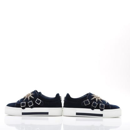 Alexander McQueen Velvet Crystal Moon Embellished Stars Buckles Platform Sneakers 40 Blue 5 of 17