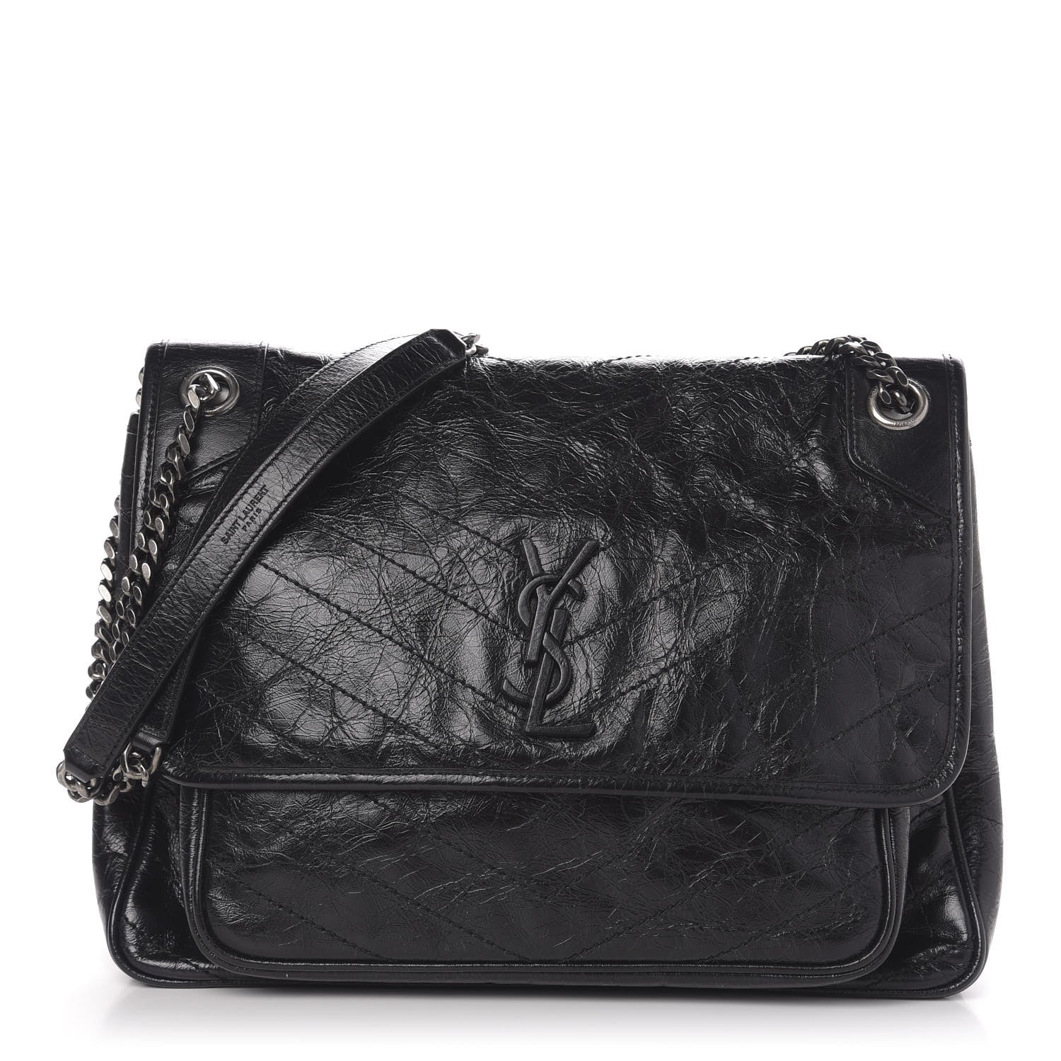 Saint Laurent Crinkled Calfskin Matelasse Monogram Large Niki Chain Satchel Black 1 of 10