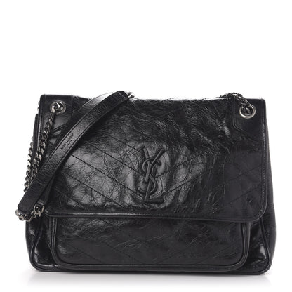 Saint Laurent Crinkled Calfskin Matelasse Monogram Large Niki Chain Satchel Black 1 of 10