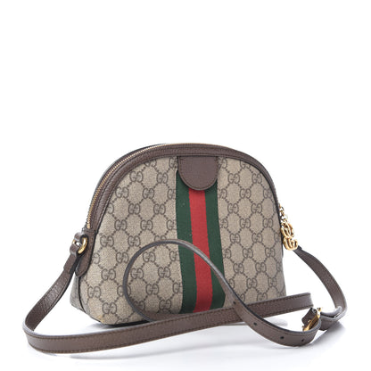 Gucci GG Supreme Monogram Textured Dollar Calfskin Web Small Ophidia Dome Shoulder Bag Beige Ebony New Acero 3 of 10
