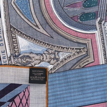 Hermes Cashmere Silk Grand Theatre Nouveau Shawl 140 Gris Chine Bleu Rose 3 of 4