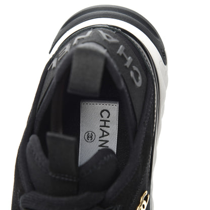 Chanel Fabric Calfskin Suede CC Sneakers 38.5 Black 5 of 7