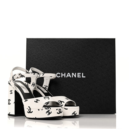Chanel Printed Lambskin CC Platform Sandals 36 White Black 9 of 9