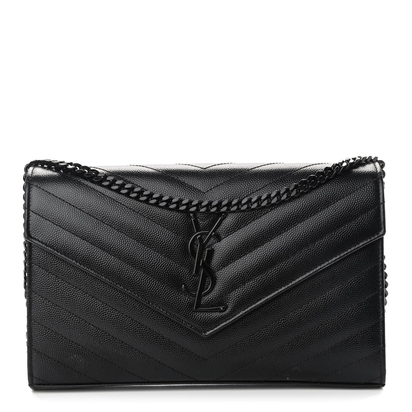 Grain De Poudre Matelasse Chevron Monogram Chain Wallet Black