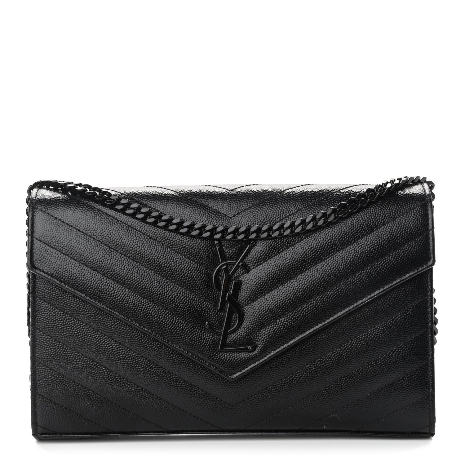 Saint Laurent Grain De Poudre Matelasse Chevron Monogram Chain Wallet Black 1 of 16