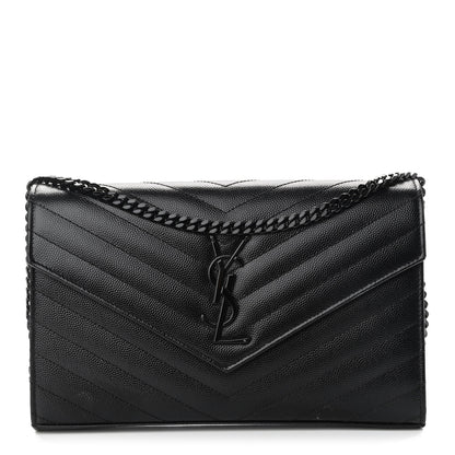 Saint Laurent Grain De Poudre Matelasse Chevron Monogram Chain Wallet Black 1 of 16