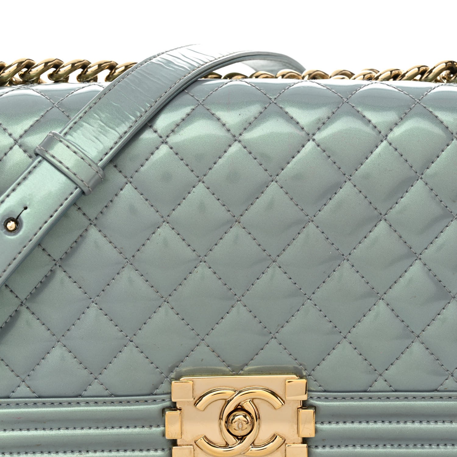Chanel Iridescent Patent Calfskin Quilted Medium Boy Flap Light Blue 8 of 13