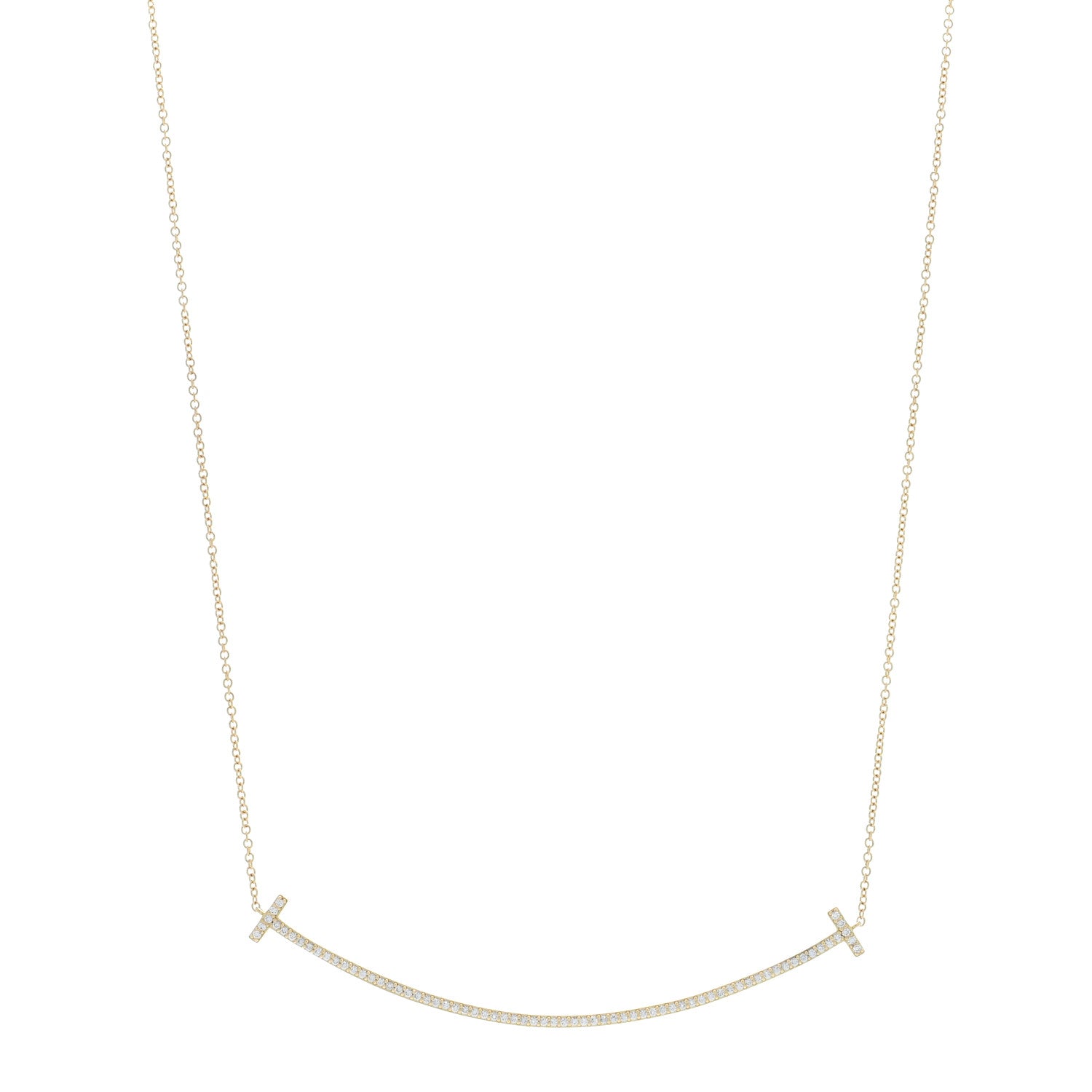 Tiffany 18K Yellow Gold Diamond Large T Smile Pendant Necklace 1 of 5