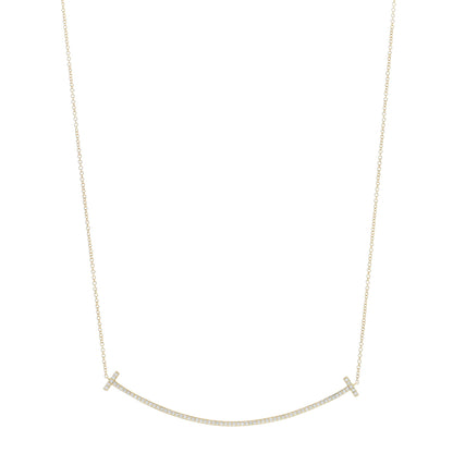 Tiffany 18K Yellow Gold Diamond Large T Smile Pendant Necklace 1 of 5