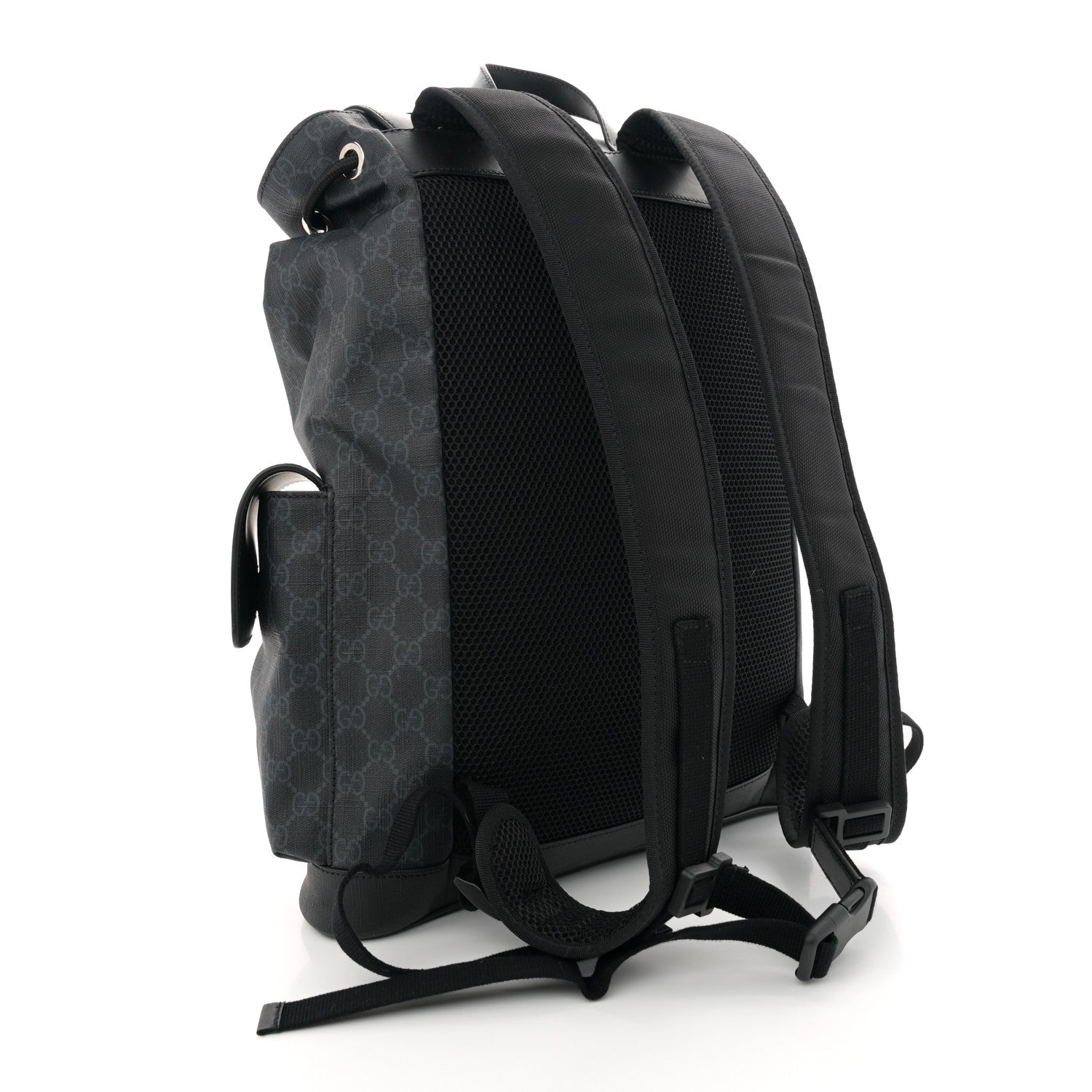Gucci Soft GG Supreme Monogram Calfskin Web Double Buckle Backpack Black 3 of 13