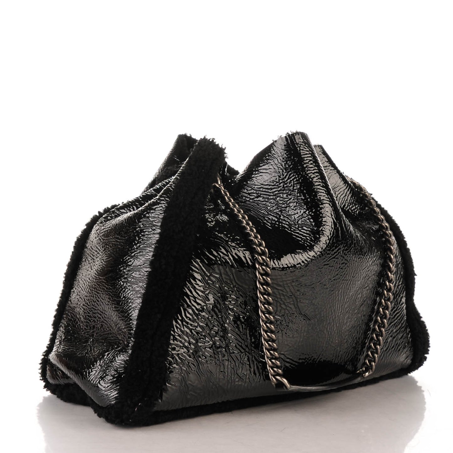 Patent Shearling Medium Soho Chain Shoulder Bag Black