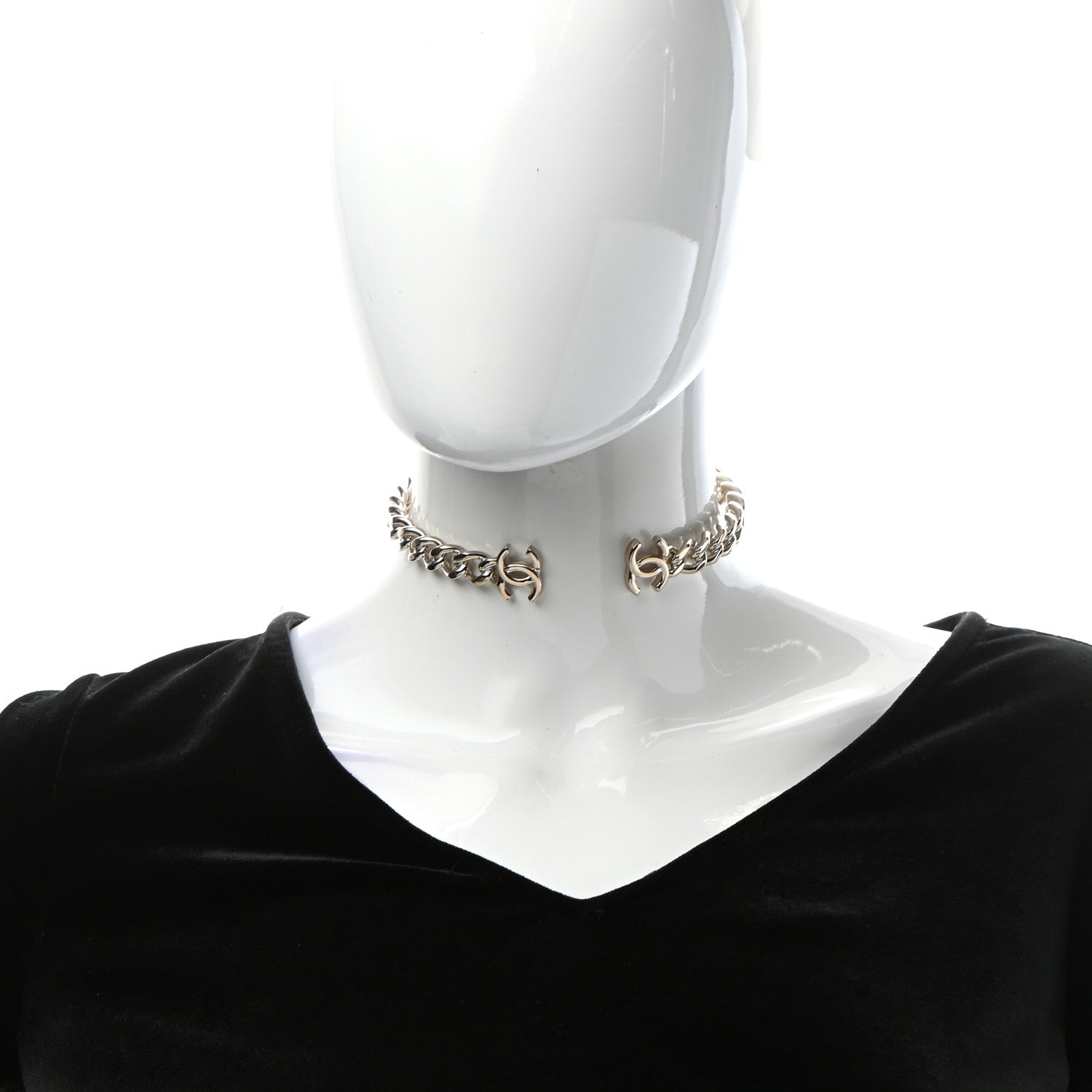 Chanel Metal CC Chain Link Choker Necklace M Gold 2 of 5