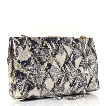 Nancy Gonzalez Snakeskin Woven Large Frame Chain Clutch Natural 2 of 4