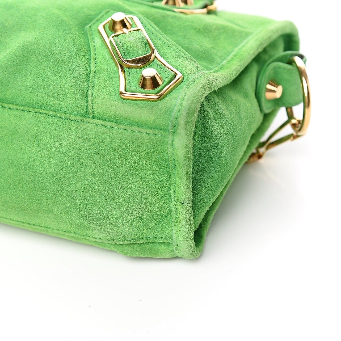 Baby Daim Suede Gold Metallic Edge Hardware Mini City Vert Fluo