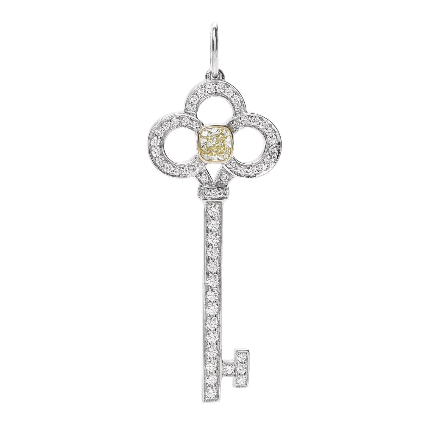 Platinum 18K Yellow Gold Yellow Diamond Crown Key Pendant