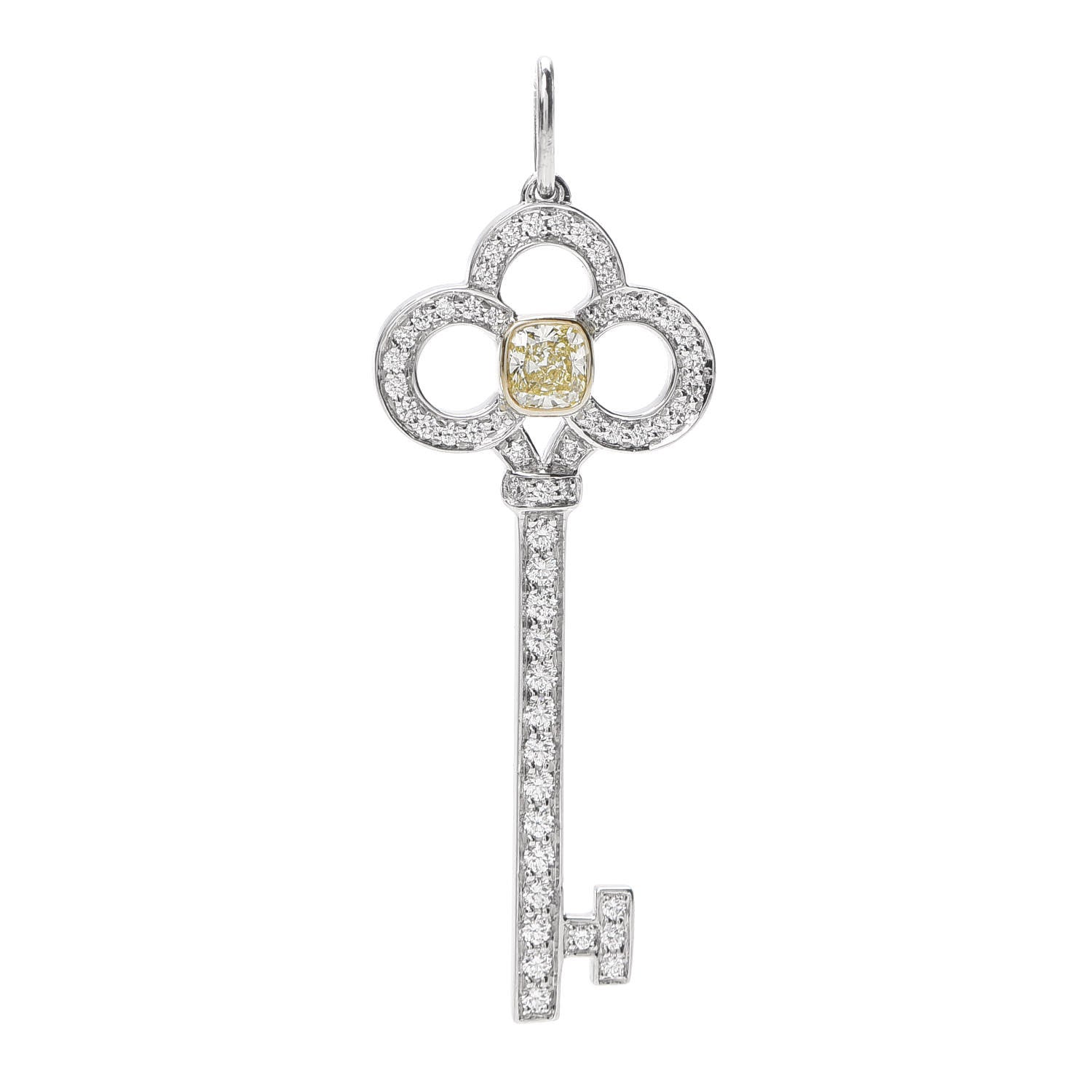 Tiffany Platinum 18K Yellow Gold Yellow Diamond Crown Key Pendant 1 of 5