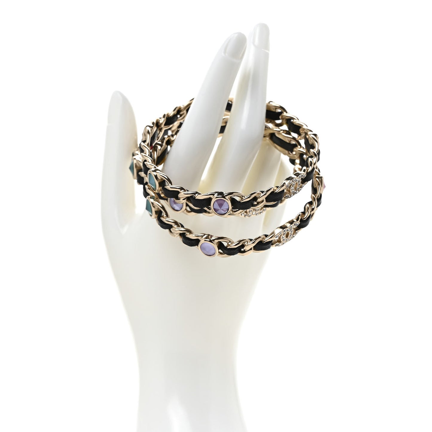 Lambskin Chain CC Bangle Bracelets Set of Multicolor