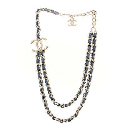 Chanel Metal Denim CC Double Chain Necklace Blue Gold 3 of 7