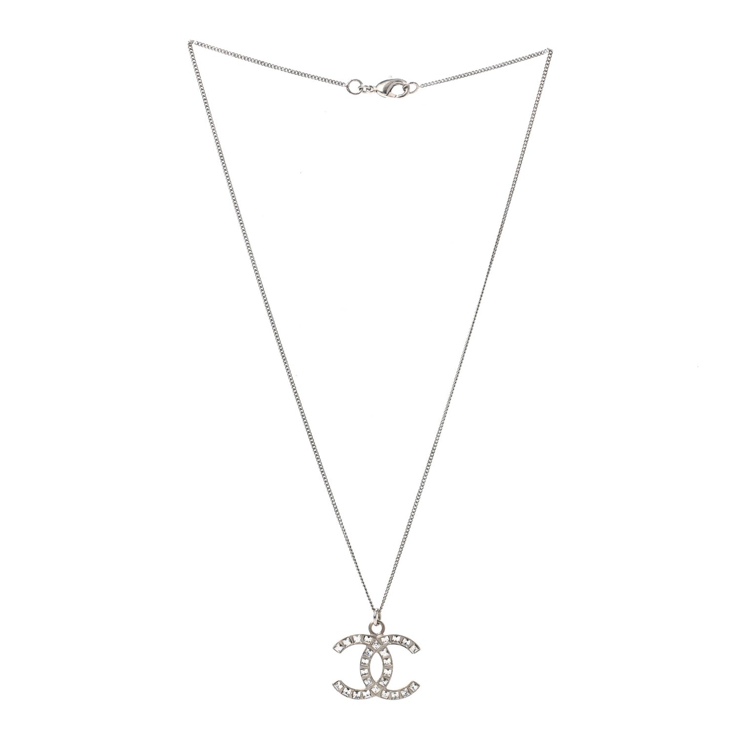 Baguette Crystal CC Necklace Silver