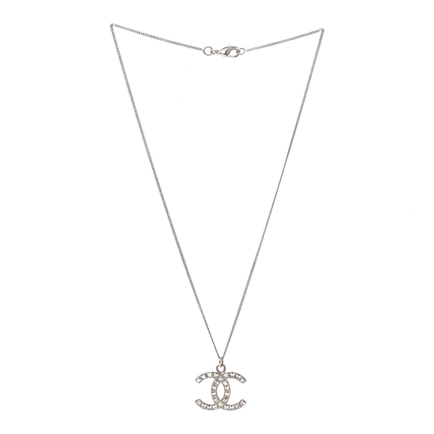 Chanel Baguette Crystal CC Necklace Silver 3 of 6