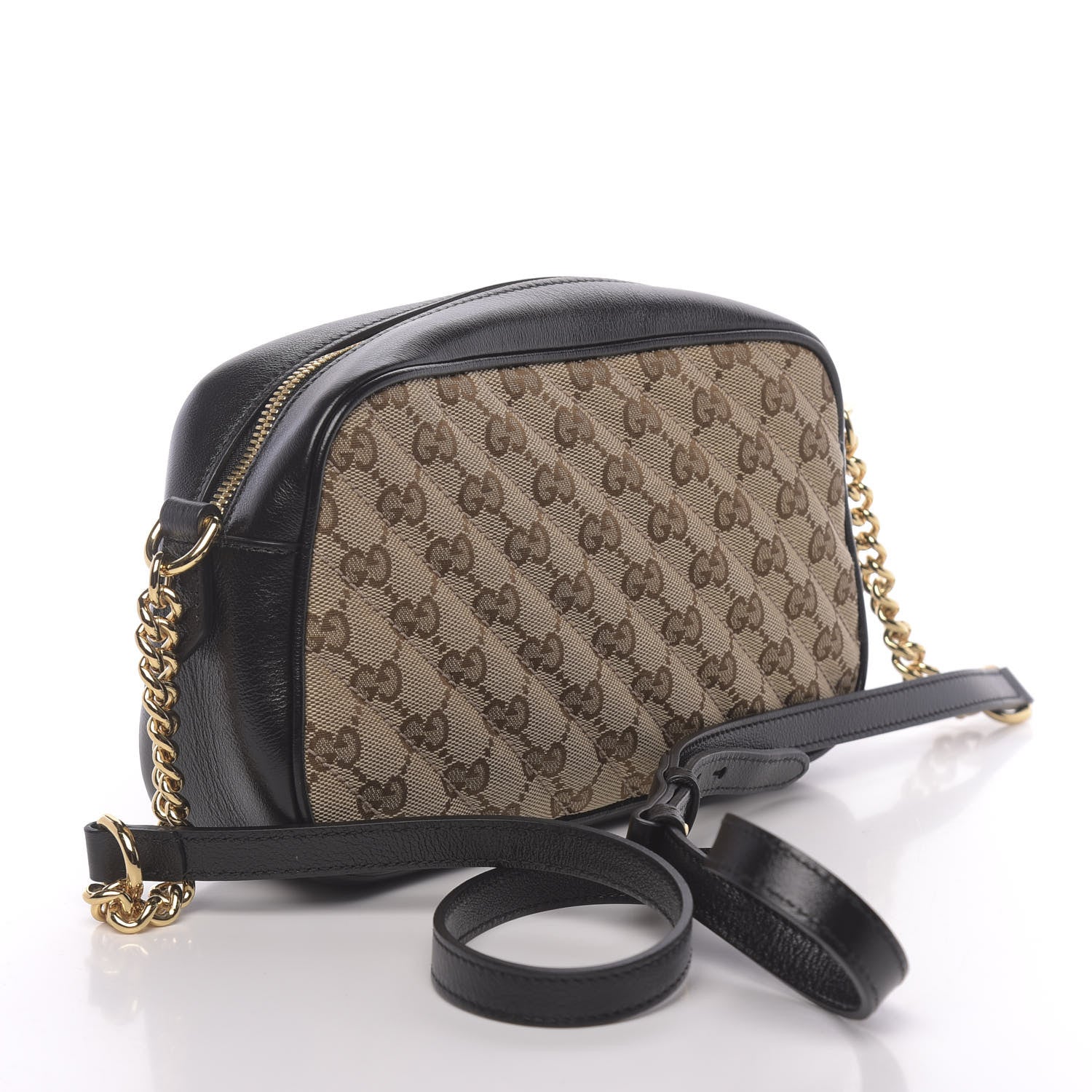 Gucci Monogram Matelasse Diagonal Small GG Marmont Chain Shoulder Bag Beige Black 3 of 11