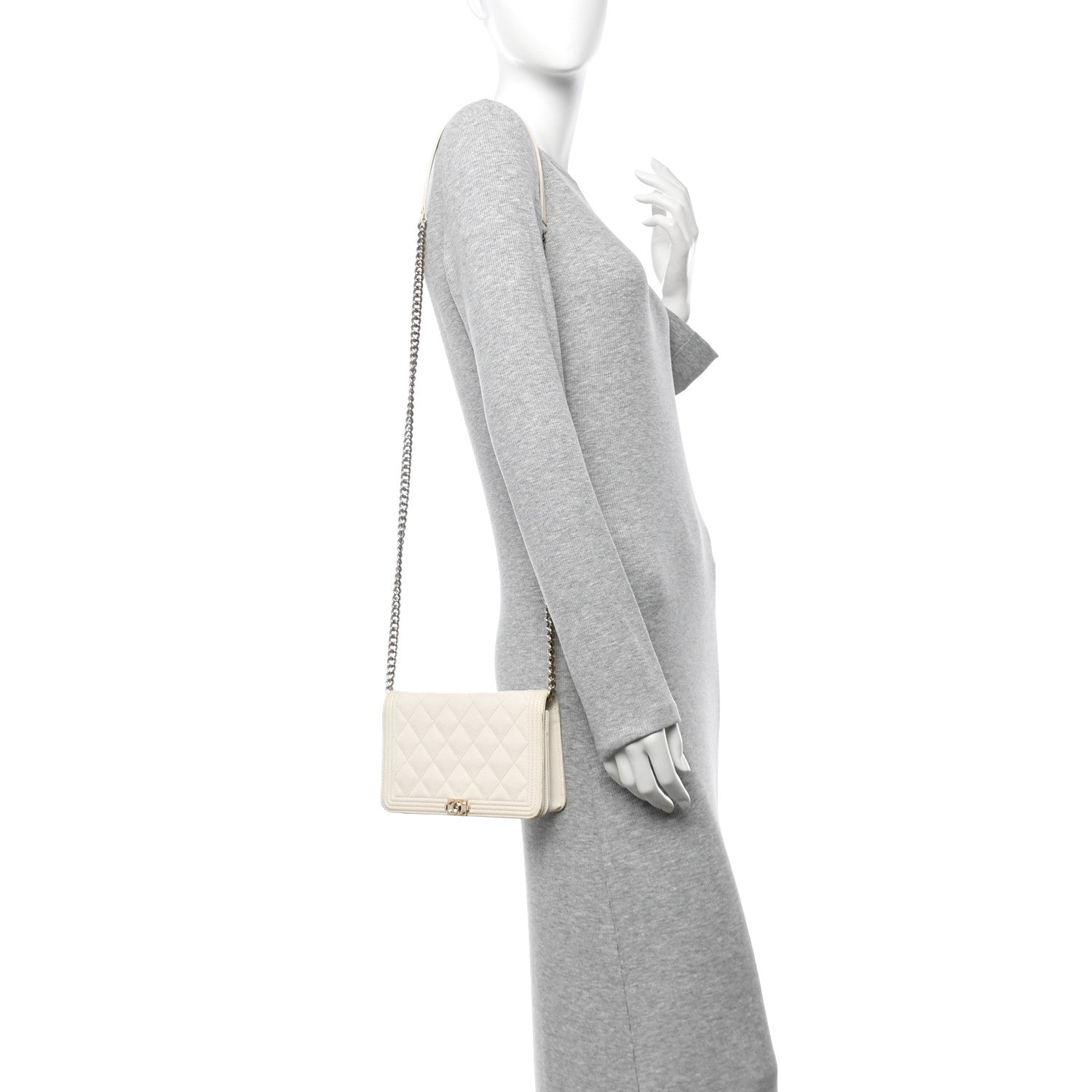Chanel Caviar Quilted Boy Wallet On Chain WOC White 2 of 14