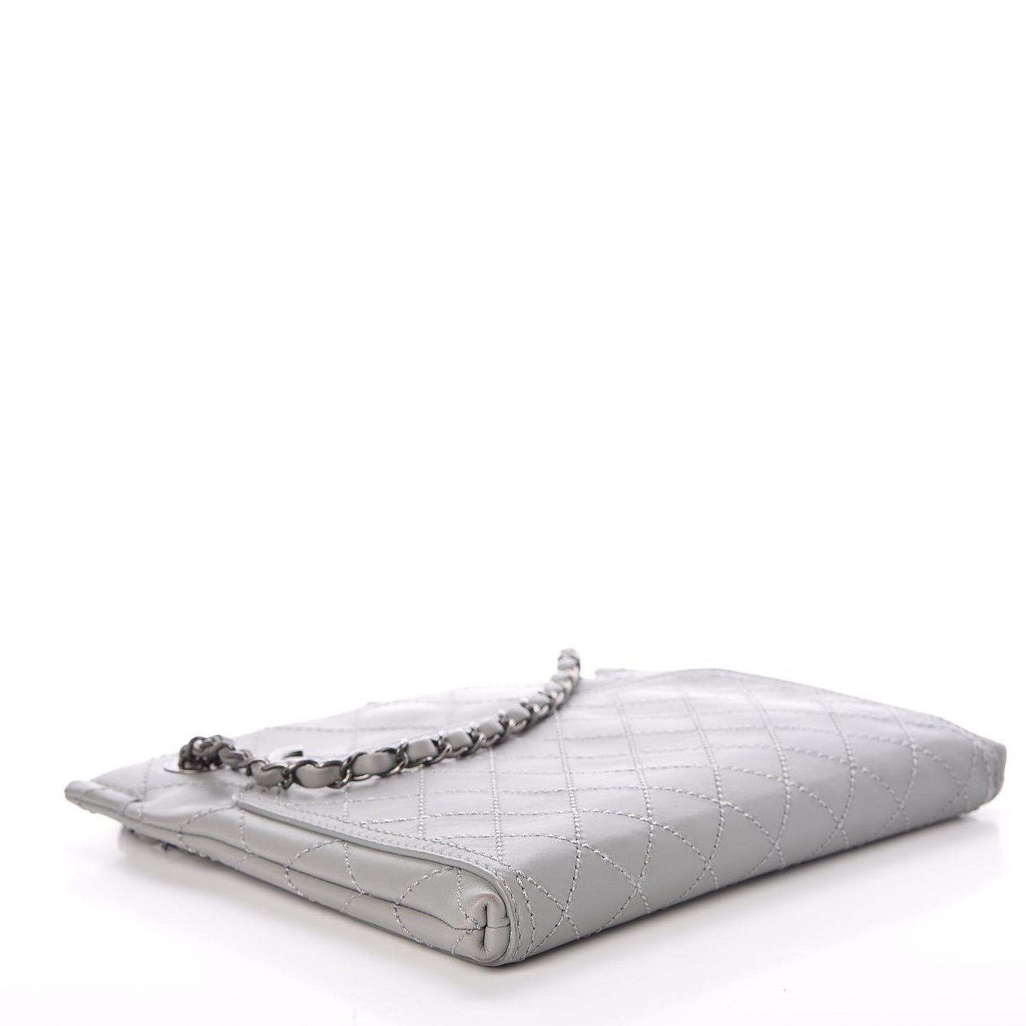Calfskin Stitched Small CC Pocket Shoulder Grey