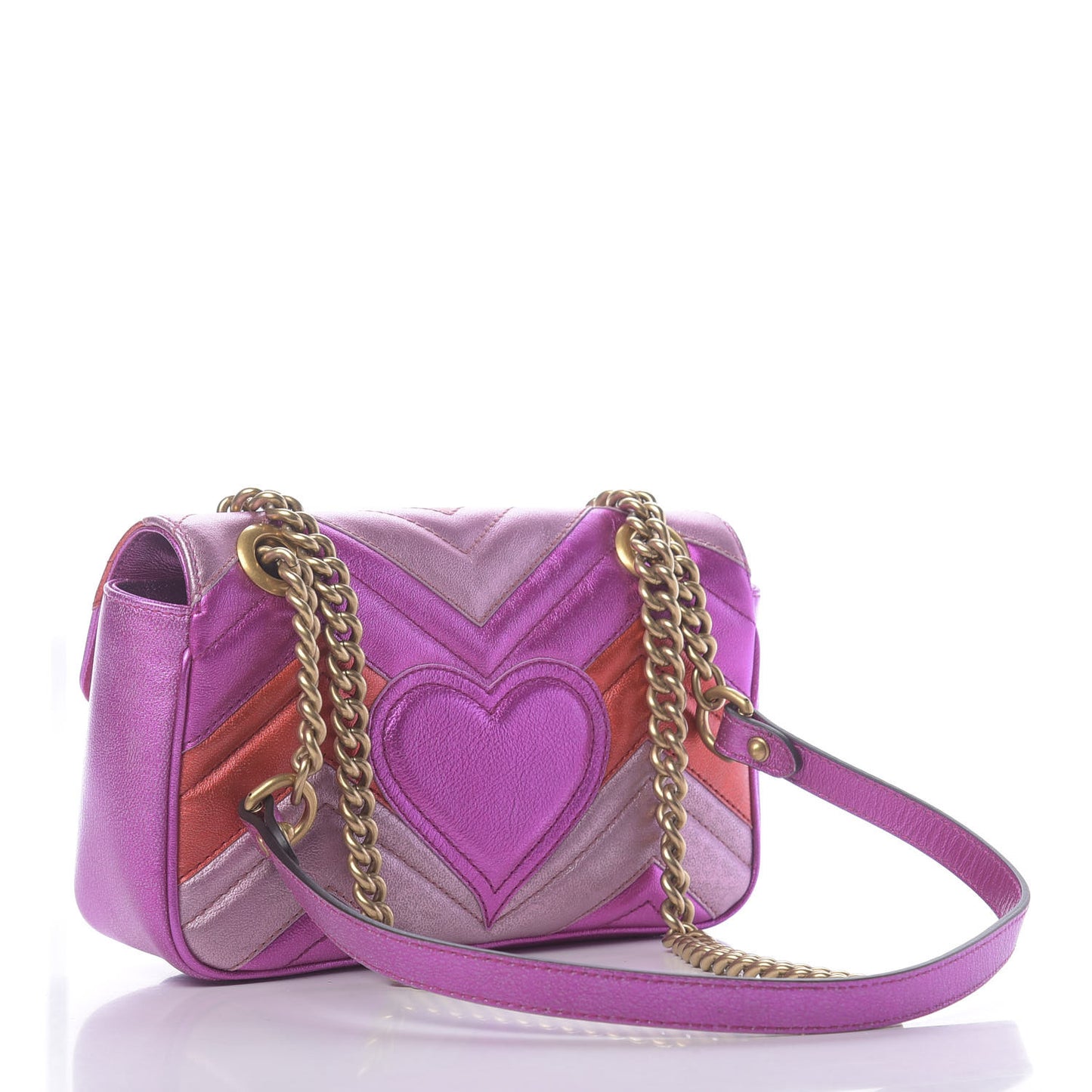 Metallic Calfskin Matelasse Mini GG Marmont Shoulder Bag Fuchsia