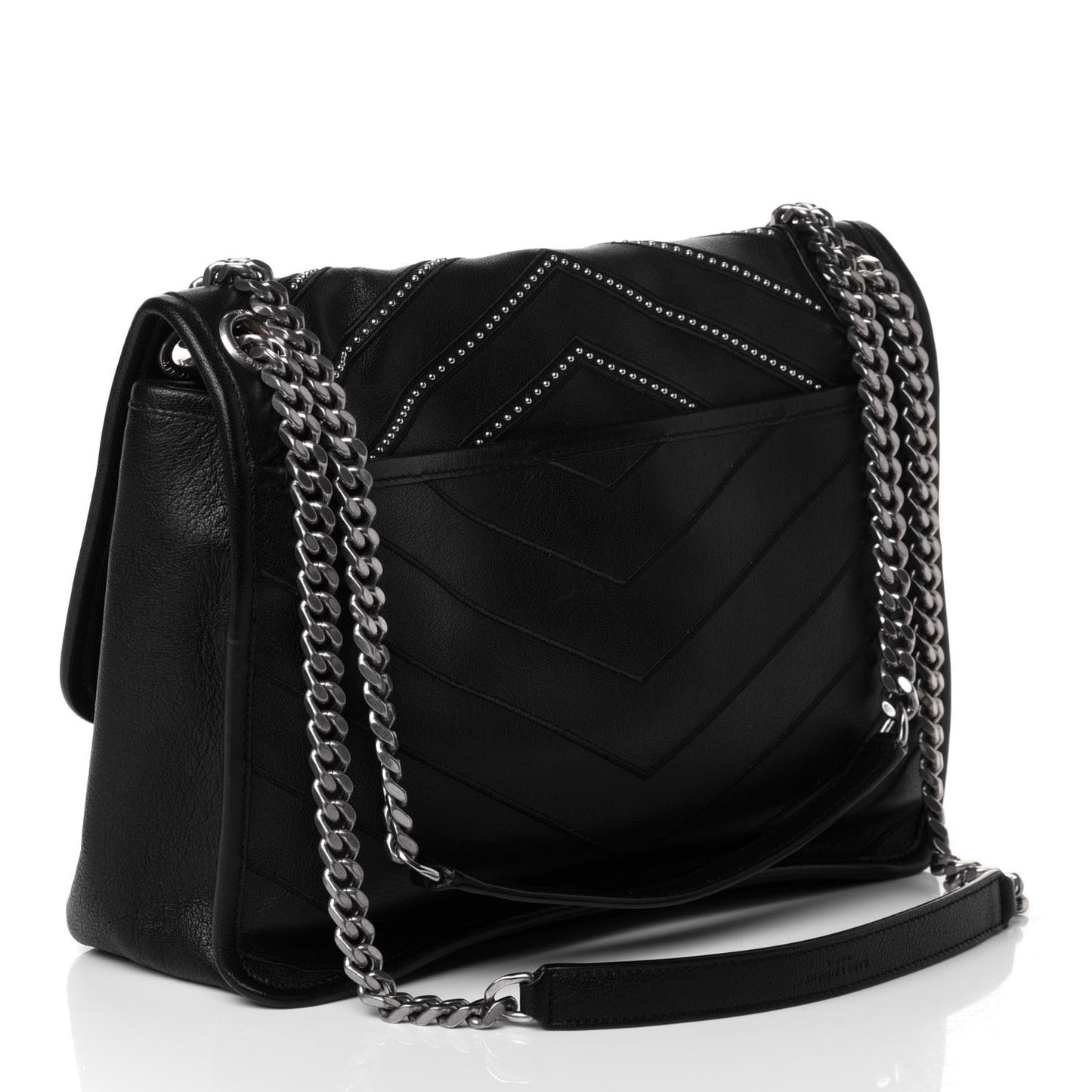 Calfskin Matelasse Monogram Microstud Medium Niki Chain Satchel Black