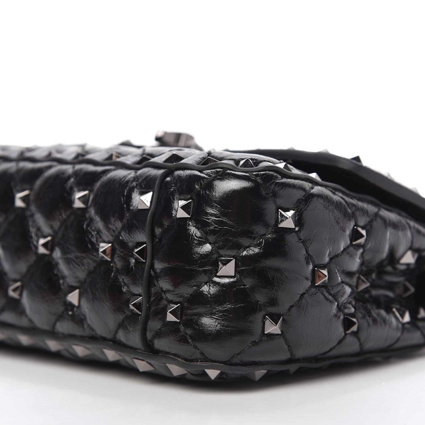 Craquele Nappa Small Rockstud Spike Shoulder Bag Black