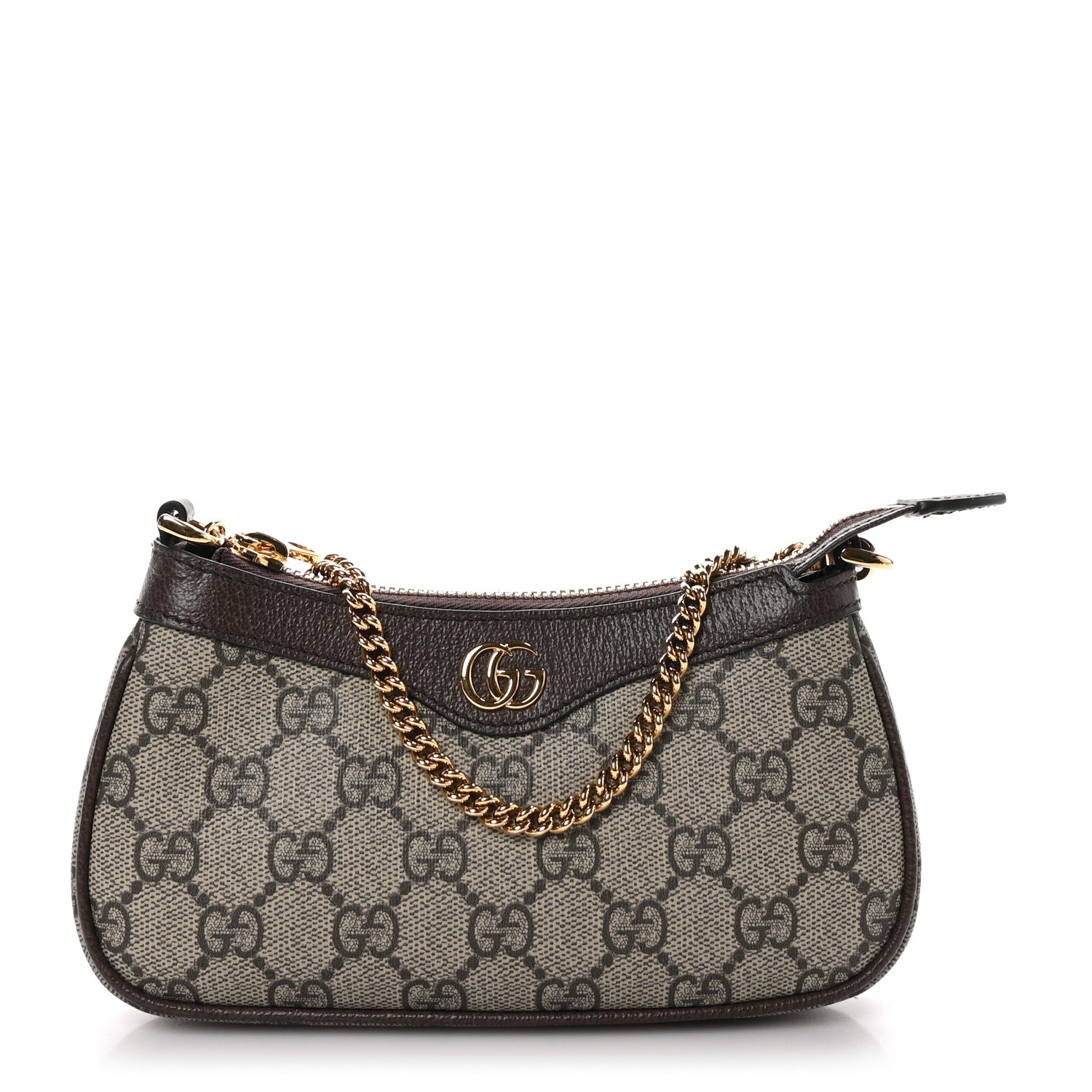 Gucci GG Supreme Monogram Textured Dollar Calfskin Mini Ophidia Chain Bag Beige Ebony 1 of 10