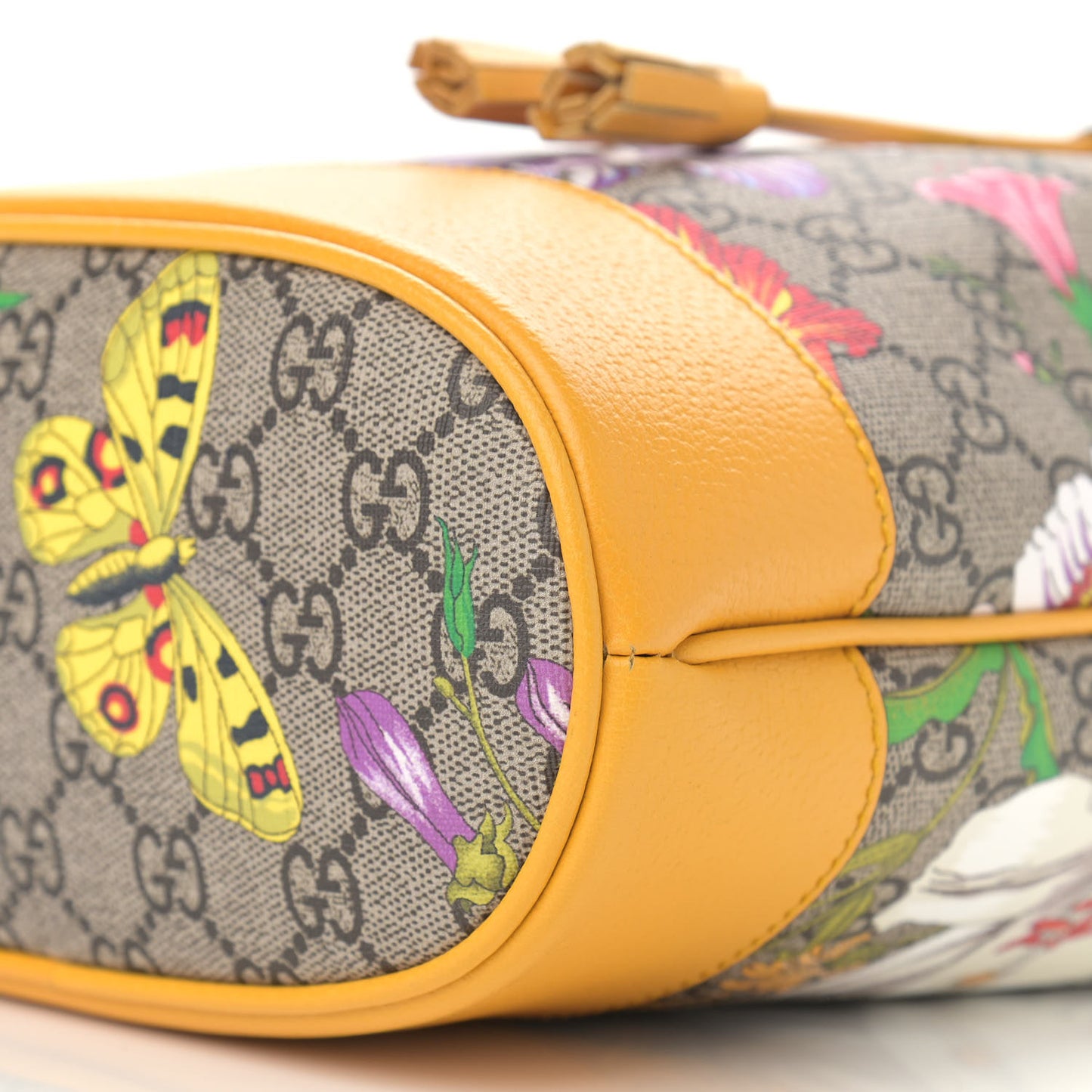 GG Supreme Monogram Flora Small Ophidia Bucket Bag Beige Multicolor Crop