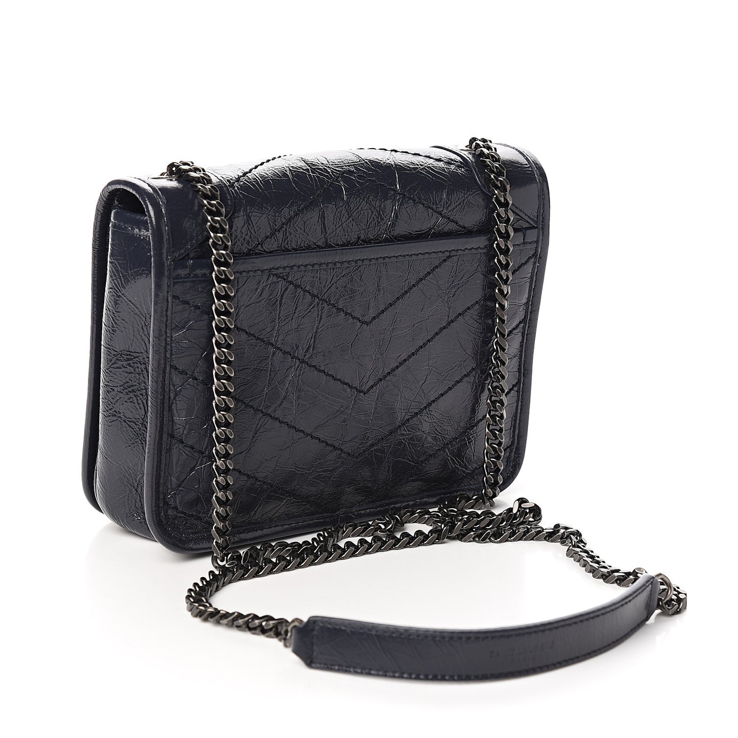 Crinkled Calfskin Matelasse Monogram Niki Chain Wallet Deep Marine