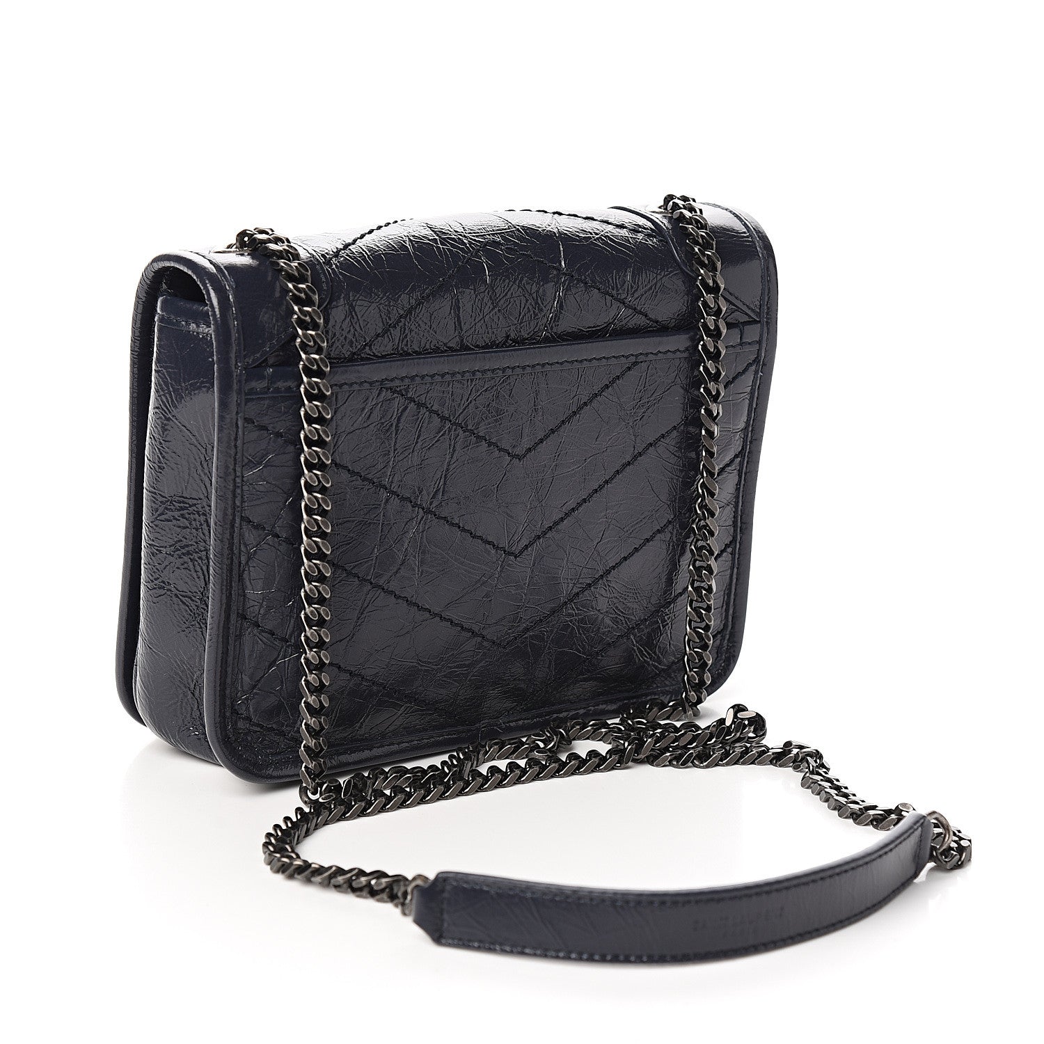 Saint Laurent Crinkled Calfskin Matelasse Monogram Niki Chain Wallet Deep Marine 2 of 9