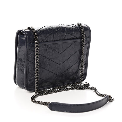 Saint Laurent Crinkled Calfskin Matelasse Monogram Niki Chain Wallet Deep Marine 2 of 9