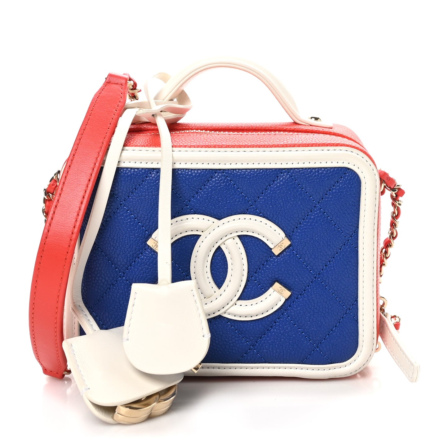 Caviar Quilted Small CC Filigree Vanity Case Blue White Red