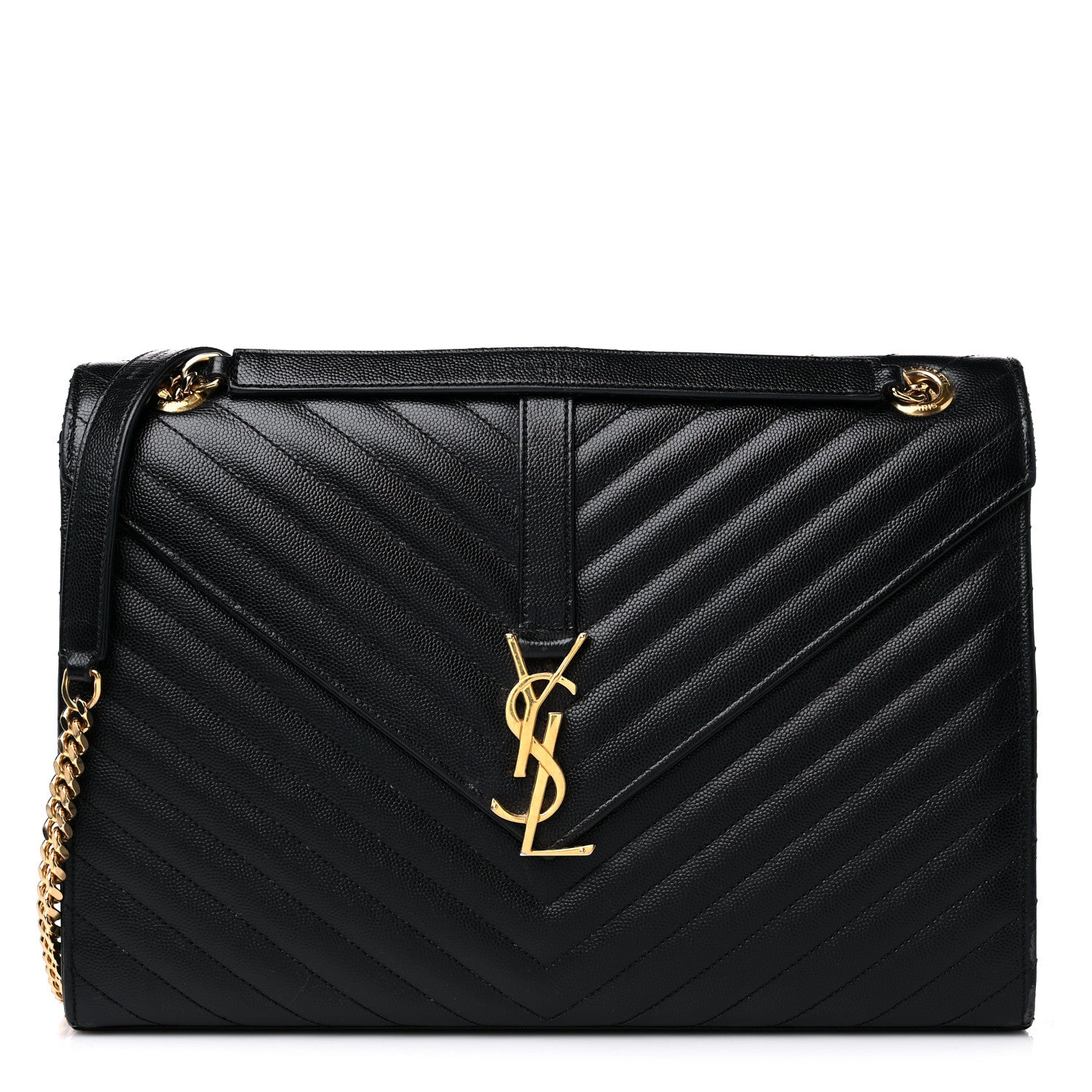 Saint Laurent Grain De Poudre Matelasse Chevron Large Monogram Satchel Black 1 of 21