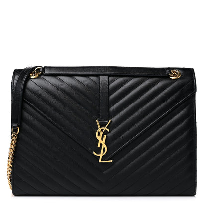 Saint Laurent Grain De Poudre Matelasse Chevron Large Monogram Satchel Black 1 of 21