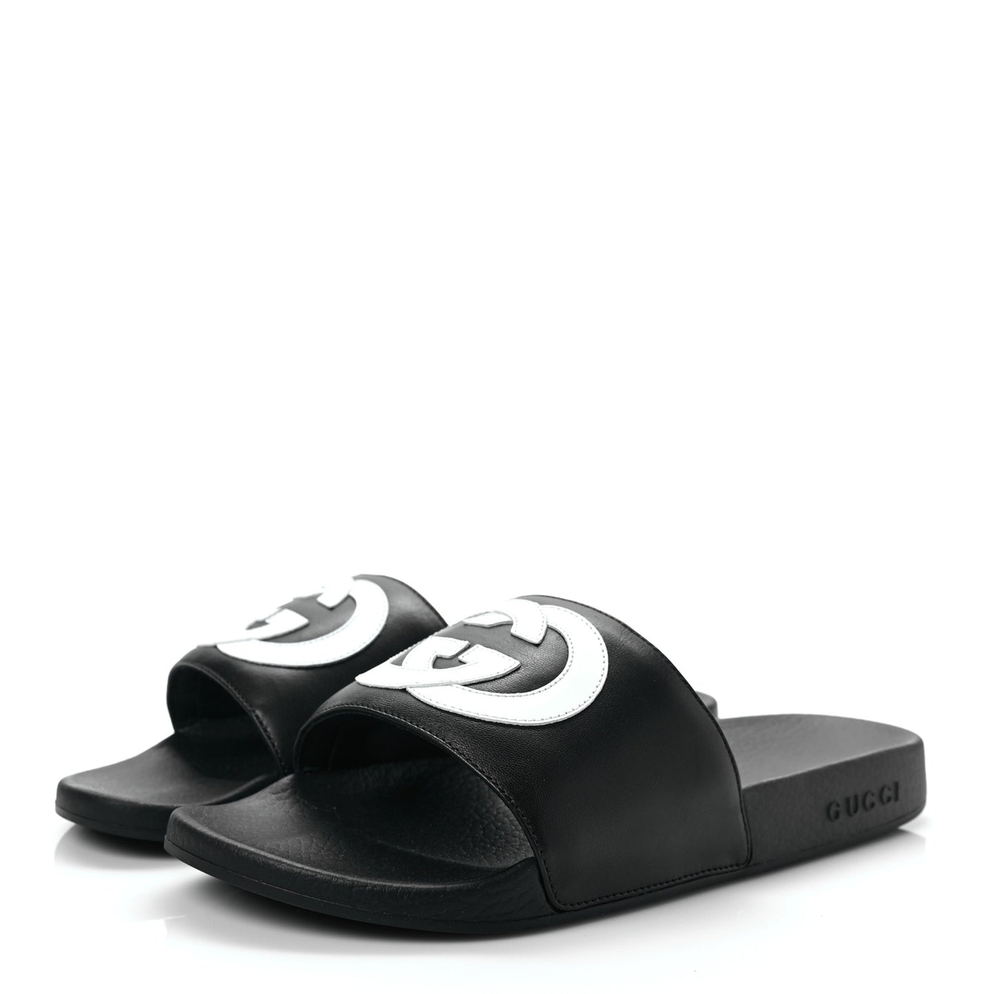 Nappa Miro Soft Calfskin Womens Interlocking G Slide Sandals 41 Black White