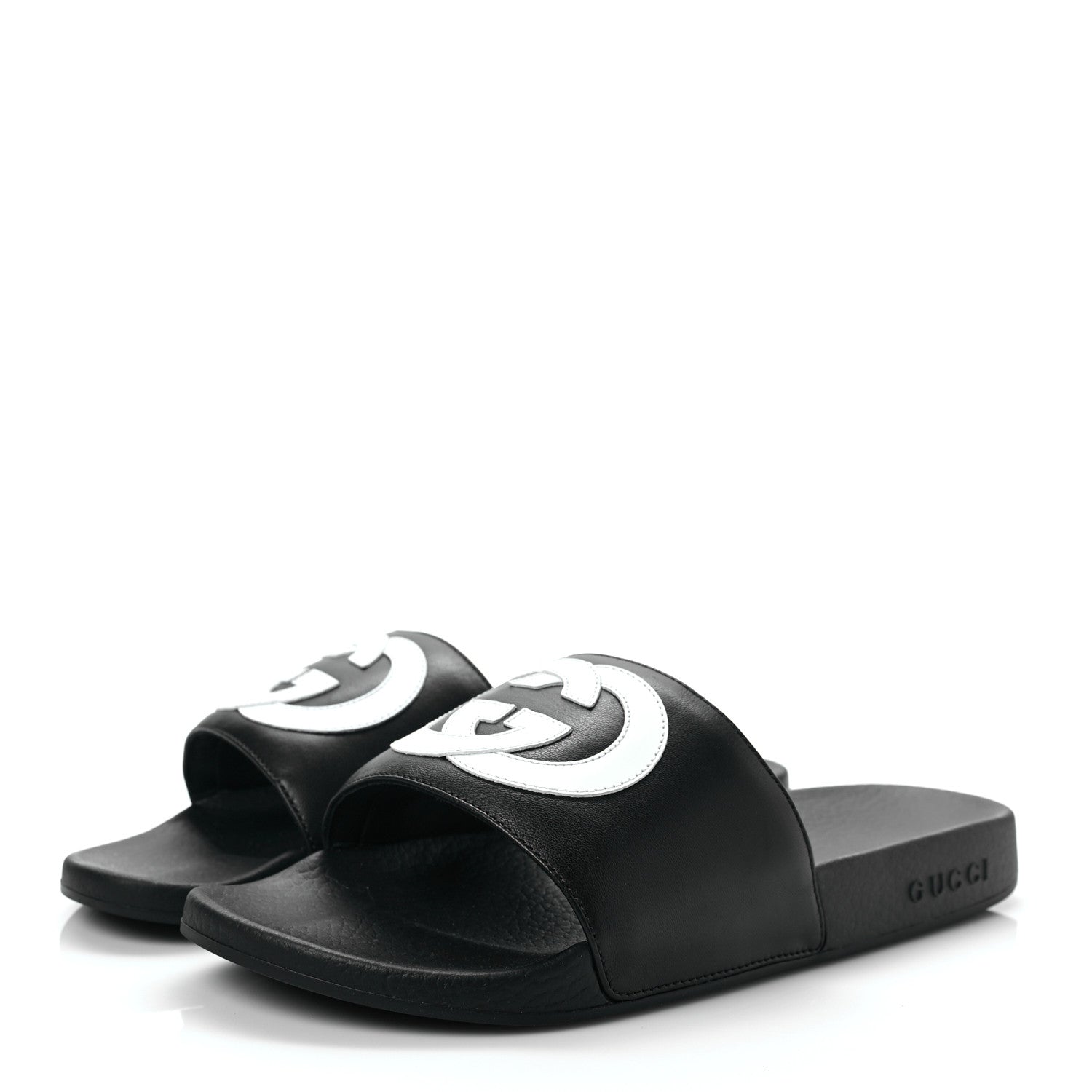 Gucci Nappa Miro Soft Calfskin Womens Interlocking G Slide Sandals 41 Black White 3 of 6