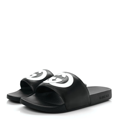 Gucci Nappa Miro Soft Calfskin Womens Interlocking G Slide Sandals 41 Black White 3 of 6