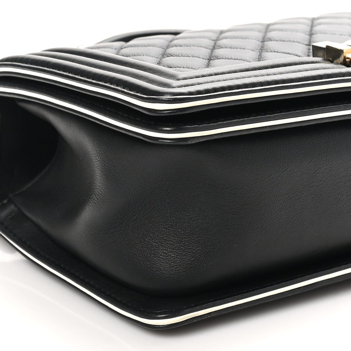 Calfskin Quilted Medium Boy Top Handle Flap Black