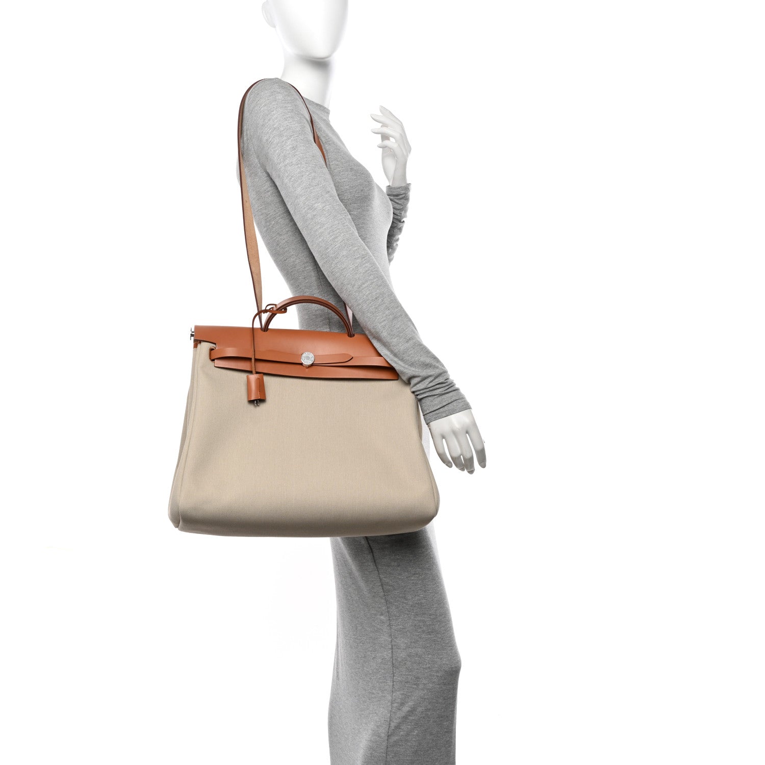 Hermes Military Toile Vache Hunter Herbag Zip Retourne 39 MM Beton Naturel 2 of 12
